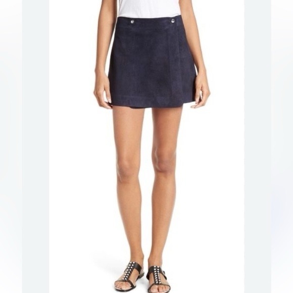 Theory Murta Leather Mini Wrap Skirt with Snaps - Picture 6 of 8